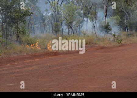 Le brûlage à contre-courant, également connu sous le nom de brûlage prescrit ou brûlage de réduction des risques, est une stratégie de gestion des incendies en Australie. Banque D'Images
