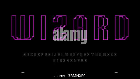 Ensemble de lettres de police d'alphabets et de chiffres conception abstraite moderne avec illustration vectorielle de concept de pixel numérique Illustration de Vecteur