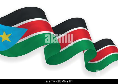 Soudan du Sud agitant drapeau avec des couleurs vives sur fond propre Illustration de Vecteur
