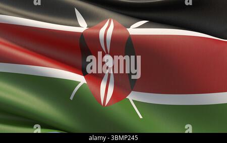 Drapeau haute résolution en gros plan du Kenya. Illustration 3D. Banque D'Images