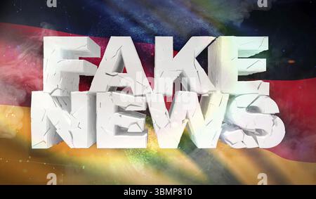 Illustration 3D du concept de fake news avec le drapeau de fond de l'Allemagne Banque D'Images