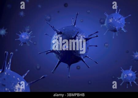 Gros plan du virus Microscope de rendu. Illustration 3-D virus causant des maladies infectieuses, diminution de l'immunité exemple hépatite, H1N1, VIH, GRIPPE, AIDE Banque D'Images