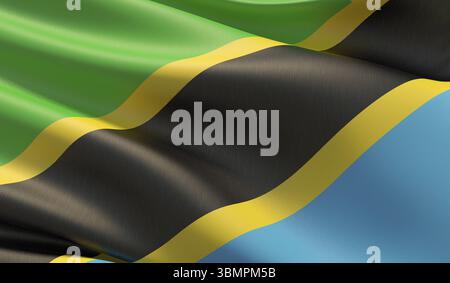 Drapeau haute résolution en gros plan de la Tanzanie. Illustration 3D. Banque D'Images