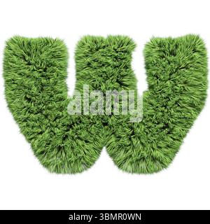 Herbal grass alphabet lettre minuscule W. isolé sur illustration 3D blanche Banque D'Images