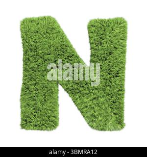 Herbal grass alphabet lettre majuscule N. isolé sur illustration 3D blanche Banque D'Images