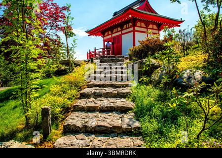 Escaliers menant à la terrasse d'observation sous la forme d'une maison japonaise dans le parc Krasnodar Banque D'Images