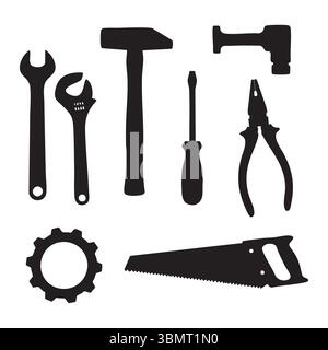 Silhouette ensemble d'outils sur fond blanc Illustration de Vecteur