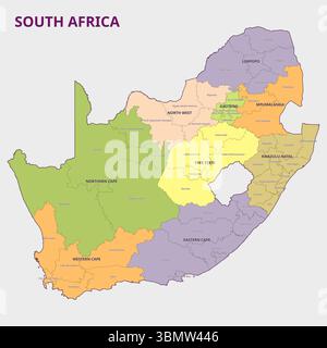 Carte des provinces et régions d'Afrique du Sud Illustration de Vecteur