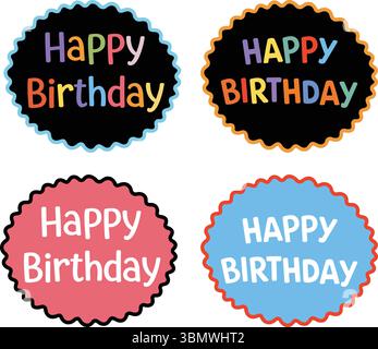 Ensemble vectoriel d'autocollant joyeux anniversaire coloré Illustration de Vecteur