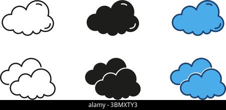 Ensemble de lignes de nuage et d'icônes pleines. Symboles en forme de nuage dans différents styles. Collection de symboles météo parfaits. Illustration vectorielle isolée Illustration de Vecteur