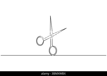 De simples ciseaux dessinent une ligne continue isolée sur fond blanc Illustration de Vecteur