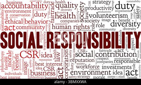 Responsabilité sociale d'entreprise CSR Word Cloud conception conceptuelle isolé sur fond blanc. Illustration de Vecteur