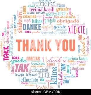 Thank You Around the World in Many Languages word cloud conceptual design isolated on white background. Illustration de Vecteur