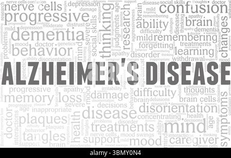 Conception conceptuelle du nuage de mots de la maladie d'Alzheimer isolé sur fond blanc. Illustration de Vecteur