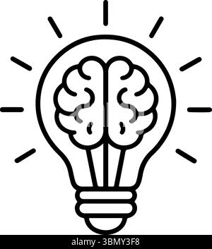 Illustration conceptuelle d'une ampoule contenant un cerveau humain stylisé symbolisant l'innovation des idées et l'intelligence rayonnant vers l'extérieur avec la lumière Illustration de Vecteur