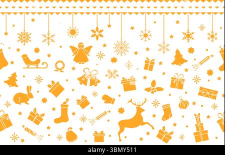 Fond de modèle d'éléments de vacances de Noël avec des cadeaux, des ornements et des flocons de neige vecteur Illustration de Vecteur