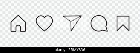 'Icône J'aime, commenter, Partager et Enregistrer Instagram définie dans le style de ligne : symboles d'interaction des médias sociaux' Illustration de Vecteur