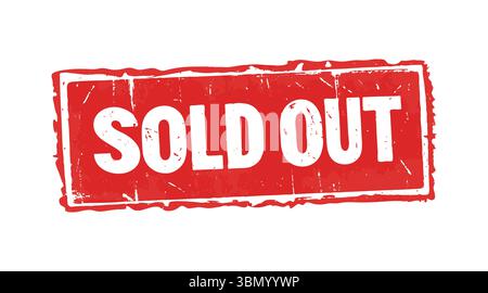 Vecteur de tampon en caoutchouc grunge rouge « ÉPUISÉ » avec texte blanc gras et effet vieilli Illustration de Vecteur