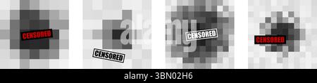 Motif d'arrière-plan censuré Pixel Mosaic flou texture Set pour le contenu censor, censure explicite, masquage adulte, bannière d'anonymat. Barre de tonalité grise avec Illustration de Vecteur