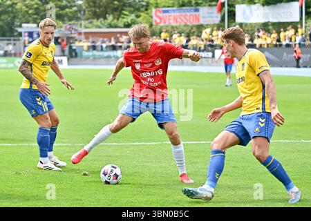 Hvidovre, Danemark. 28 juin 2025. Christian Jacobsen (14 ans) de Hvidovre vu lors d'un match test match de pré-saison entre Hvidovre IF et Broendby IF au Pro ventilation Arena de Hvidovre. Banque D'Images