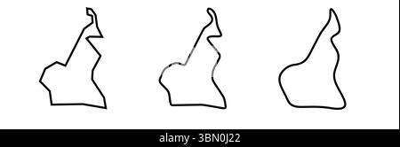 Cameroun Country silhouettes de contour noir en trois niveaux différents de douceur. Cartes simplifiées. Icônes vectorielles isolées sur fond blanc. Illustration de Vecteur