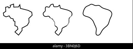 Silhouettes de contour noir de pays du Brésil en trois niveaux différents de douceur. Cartes simplifiées. Icônes vectorielles isolées sur fond blanc. Illustration de Vecteur