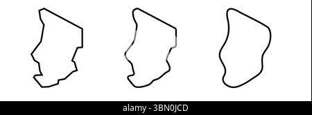 Tchad Country silhouettes de contour noir en trois niveaux différents de douceur. Cartes simplifiées. Icônes vectorielles isolées sur fond blanc. Illustration de Vecteur