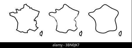 France Country silhouettes de contour noir dans trois niveaux différents de douceur. Cartes simplifiées. Icônes vectorielles isolées sur fond blanc. Illustration de Vecteur