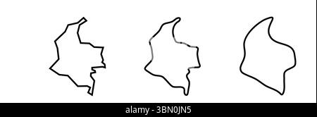 Silhouettes de contour noir de Colombie Country en trois niveaux différents de douceur. Cartes simplifiées. Icônes vectorielles isolées sur fond blanc. Illustration de Vecteur