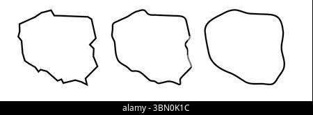 Pologne Country Black contours silhouettes en trois niveaux différents de douceur. Cartes simplifiées. Icônes vectorielles isolées sur fond blanc. Illustration de Vecteur