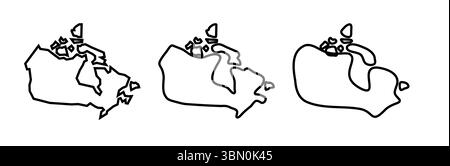 Silhouettes Canada Country Black Outline en trois niveaux différents de douceur. Cartes simplifiées. Icônes vectorielles isolées sur fond blanc. Illustration de Vecteur