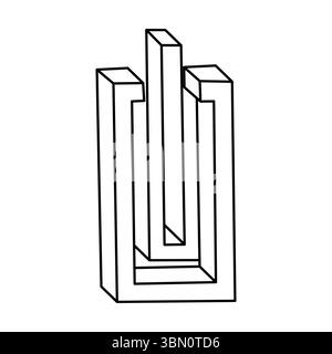 Formes impossibles. Figure de géométrie sacrée. Objet d'illusion optique. Objet géométrique éternel abstrait. Forme de contour sans fin impossible. Op art Illustration de Vecteur