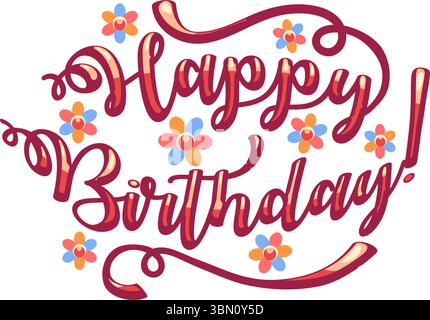 Lettrage joyeux anniversaire de dessin animé Illustration de Vecteur