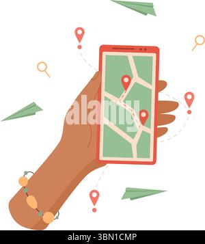 Téléphone portable avec carte GPS Illustration de Vecteur