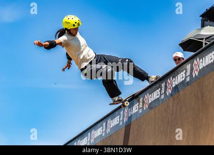 Juin 28 2025 Salt Lake City UT U.S.A. Skater Raicca Ventura en compétition dans la finale Xgames Womens Skateboard Vert au Utah State Fairpark Salt Lake City UT. Thurman James/CSM Banque D'Images