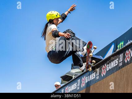 Juin 28 2025 Salt Lake City UT U.S.A. Skater Raicca Ventura en compétition dans la finale Xgames Womens Skateboard Vert au Utah State Fairpark Salt Lake City UT. Thurman James/CSM Banque D'Images