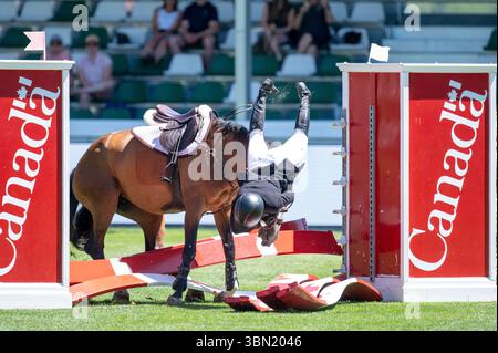 Calgary, Alberta, Canada, 29 juin 2025. Darragh Kenny (IRE) Riding Diaroubet - The Pan American, Spruce Meadows Masters, - AON Grand Prix - crédit : Peter Llewellyn/Alamy Live News Banque D'Images