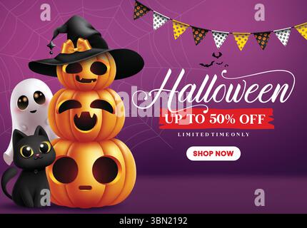 Joyeux Halloween salutation clipart conception de bannière. Halloween trick ou traiter texte clip art pour modèle de carte d'invitation de fête d'horreur avec loup, chauve-souris Illustration de Vecteur