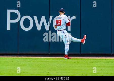 Marietta, GA, États-Unis. 29 juin 2025. Spencer Strider (99), lanceur des Braves d'Atlanta, se prépare à lancer contre les Phillies de Philadelphie en visite à Marietta, Géorgie, États-Unis. Les Phillies en visite gagnent la partie, 2-1. (Crédit image : © Walter G. Arce Sr./ASP via ZUMA Press Wire) USAGE ÉDITORIAL SEULEMENT ! Non destiné à UN USAGE commercial ! Banque D'Images