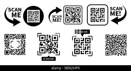 Jeu de codes QR. Scan Me. Icône de numérisation du code qr. Modèle de cadres pour code QR avec texte - scannez-moi. Illustration vectorielle.. Illustration de Vecteur