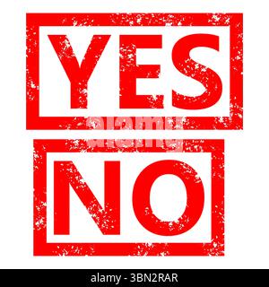 Oui et pas d'échantillon tampon en caoutchouc rouge sur fond blanc. Oui et pas de signe de timbre d'échantillon. Oui et pas de timbre. Banque D'Images