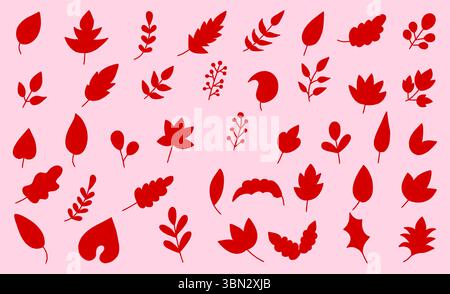 Collection silhouette feuilles dessinées à la main, ensemble d'éléments décoratifs feuilles isolés, éléments de conception silhouette feuille. Illustrations botaniques estivales Illustration de Vecteur