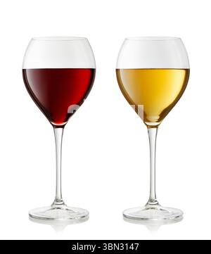 Verres à vin rouge et blanc isolé sur fond blanc Banque D'Images