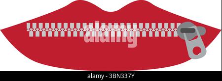 Lèvres zippées. Bouche de femme avec fermeture éclair les lèvres fermées. Concept de tais-toi, de garder le silence. Illustration de Vecteur