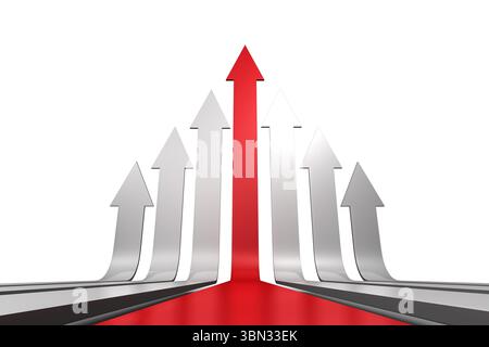 Flèche rouge pointant vers le haut avec les flèches grises Banque D'Images