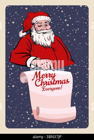 Affiche pop art Noël. Père Noël dans un style rétro tendance Illustration de Vecteur