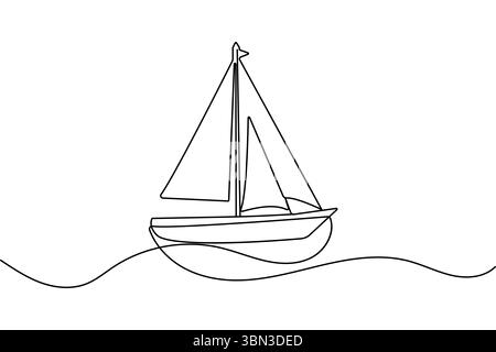 Voilier dessin continu d'une ligne dans un style minimaliste isolez l'illustration vectorielle de contour Illustration de Vecteur