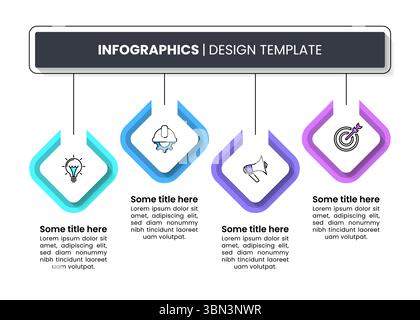 Modèle d'infographie avec icônes et 4 options ou étapes. Peut être utilisé pour la mise en page de flux de travail, le diagramme, la bannière, la conception Web. Illustration vectorielle Illustration de Vecteur