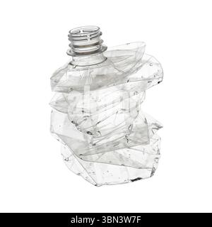 c'est une bouteille en plastique transparent froissés isolée sur blanc. Banque D'Images