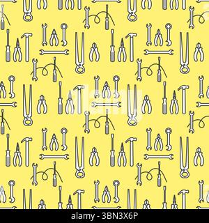 Modèle sans couture d'outils à main sur fond jaune, idéal pour le vecteur de conceptions à thème de construction Illustration de Vecteur